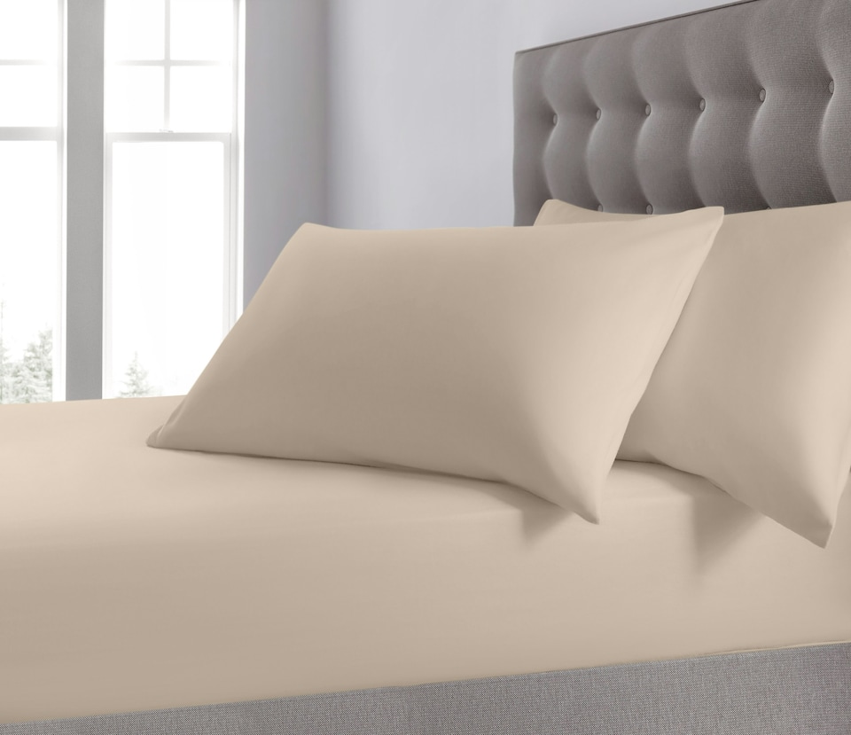 image 1 of Velosso Plain Dyed Cotton Blend Fitted Sheet | Cream | Cream | Super King