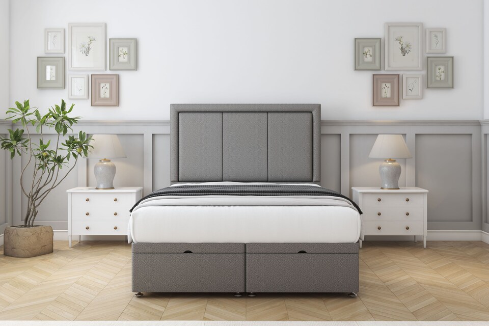 image 1 of Sloomy Lancaster Pewter Dumfries Ottoman Bed Base With 26" Strutted Headboard 2'6 Small Single | Grey | Pewter | Small Single | 1