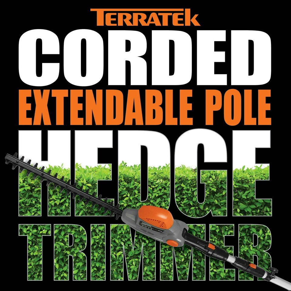 image 1 of Terratek 550W 2.5m Electric Long Reach Hedge Trimmer | Grey | Grey | 1