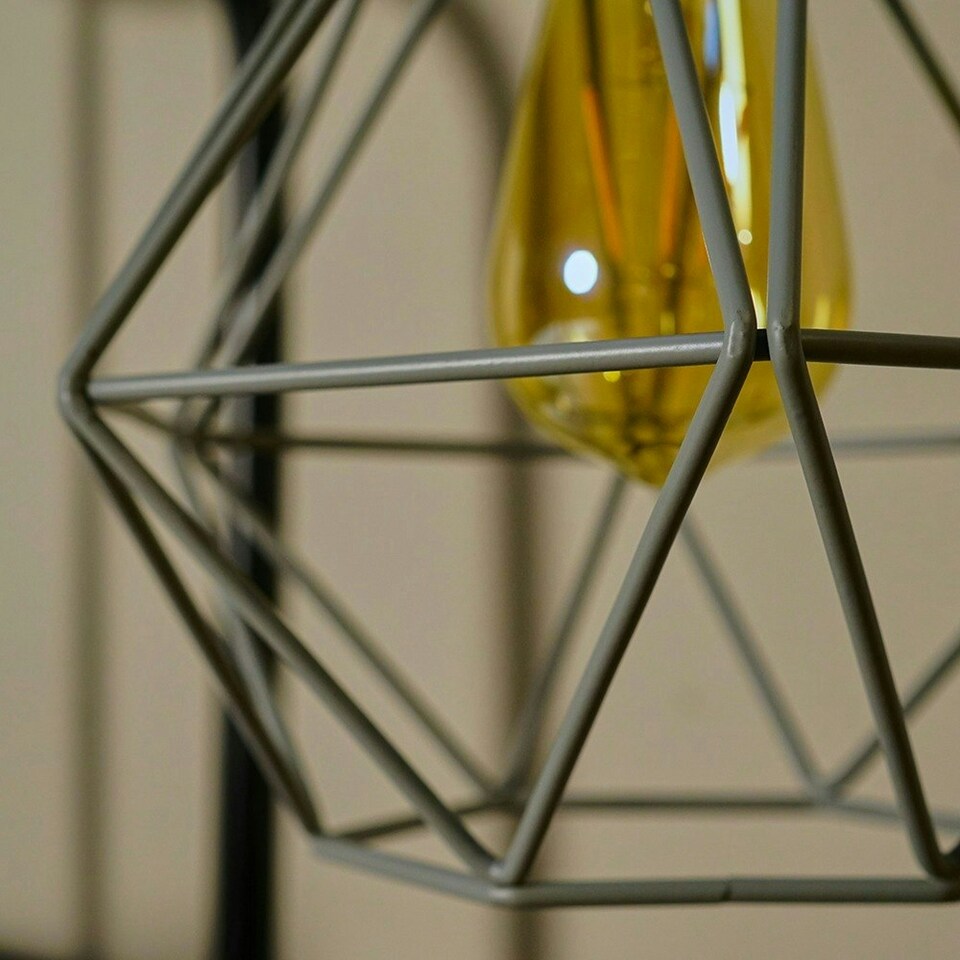 image 1 of ValueLights Pair Of Retro Style Grey Metal Basket Cage Ceiling Pendant Light Shades