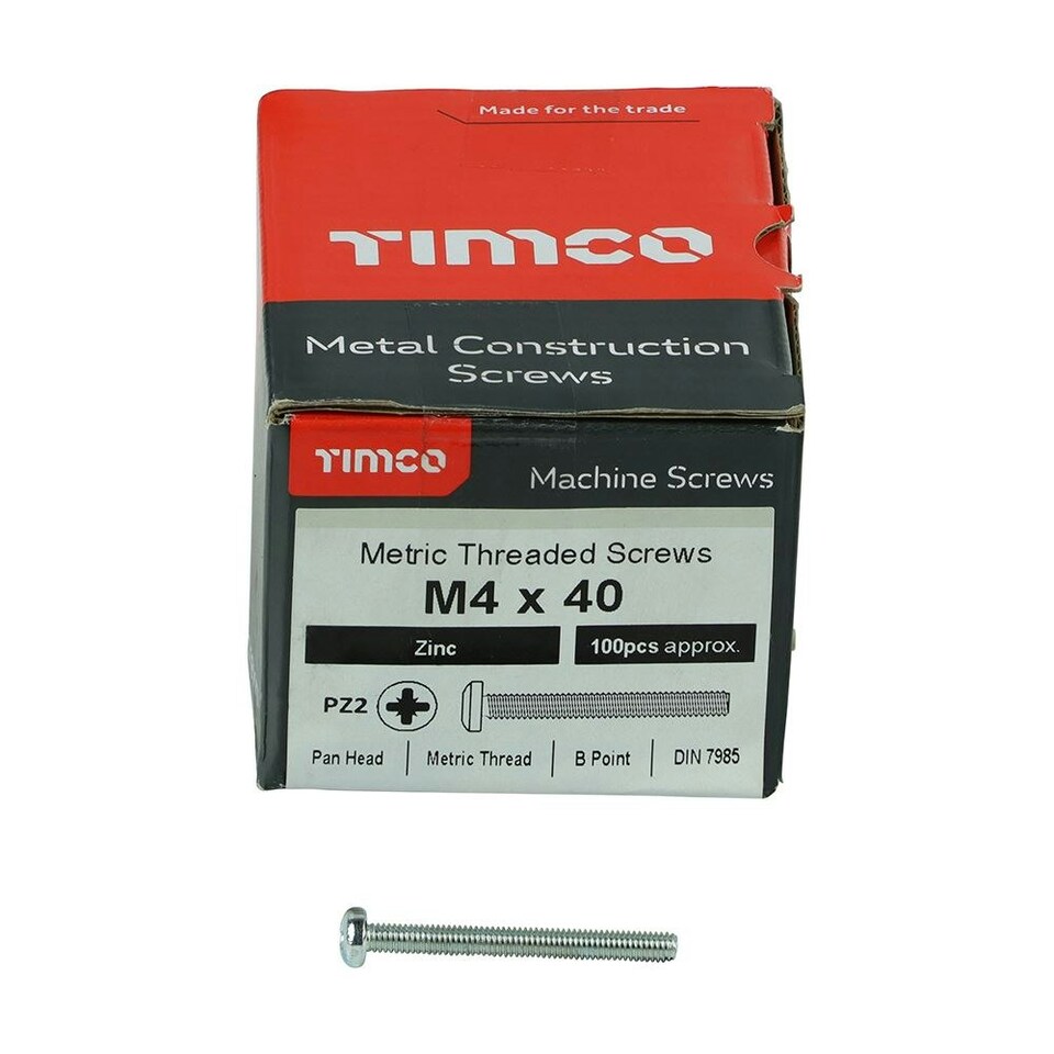 image 1 of Timco - Metric Threaded Machine Screws - PZ - Pan Head - Zinc (Size M4 x 40 - 100 Pieces)