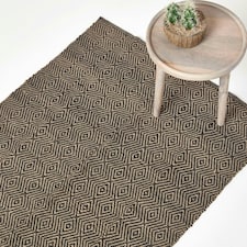 Homescapes Black Geometric Jute Rug - 120 x 180 cm