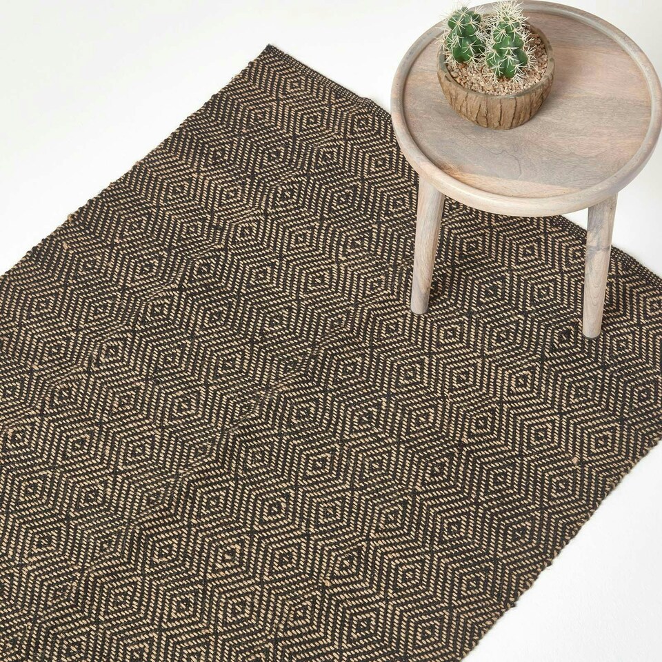 image 1 of Homescapes Black Geometric Jute Rug - 120 x 180 cm