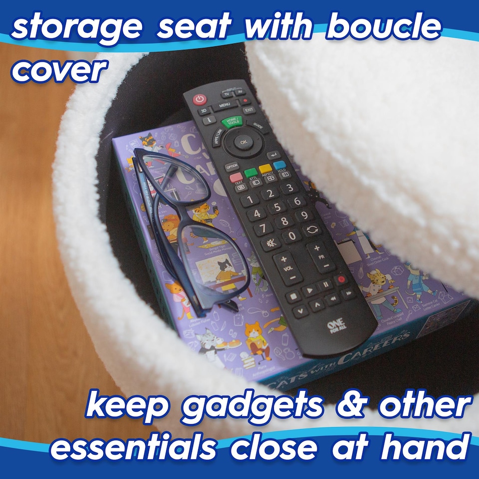 image 1 of Harbour Housewares Round Boucle Storage Footstool - H46 x D37cm - Cream/Black | Cream | Cream/Black