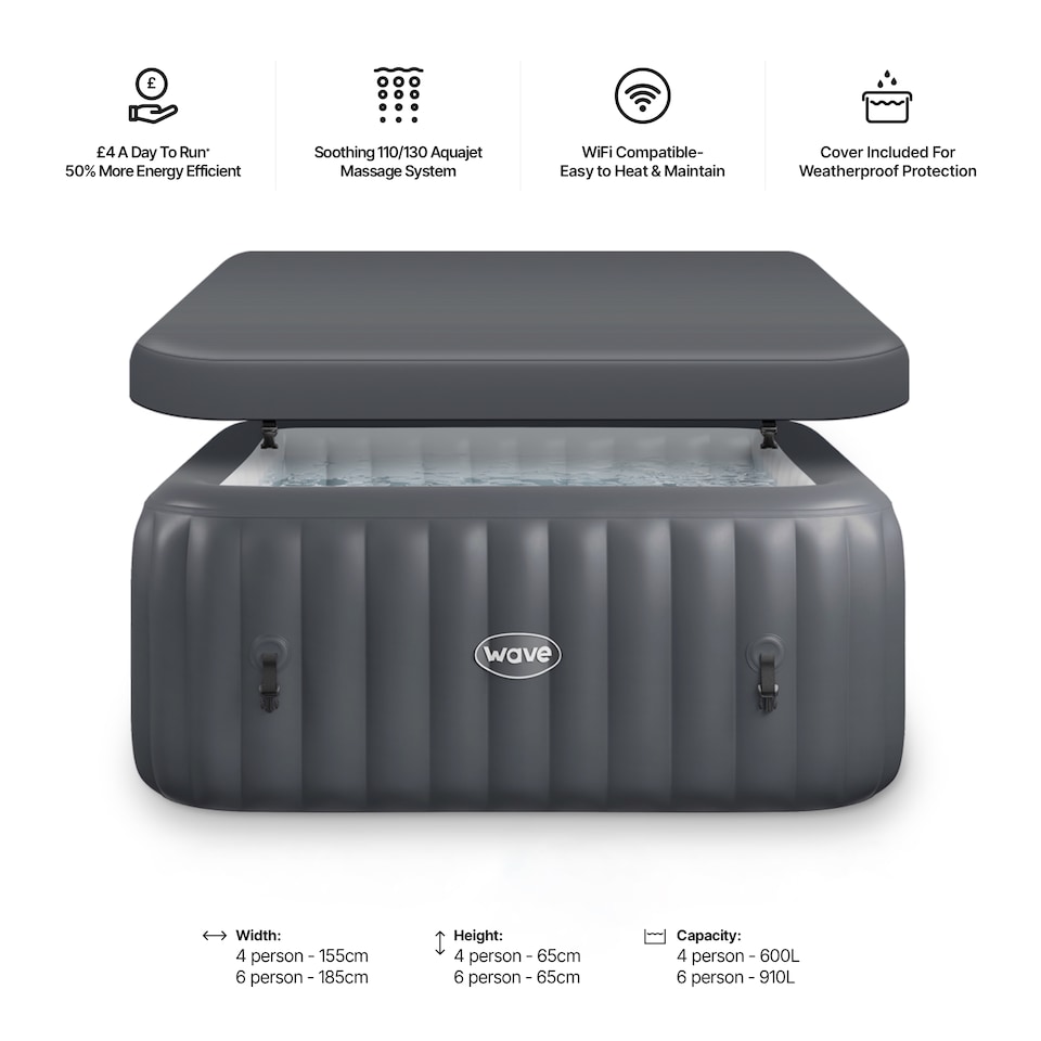 image 1 of Wave Pacific 6 Person Inflatable Hot Tub, Dark Grey