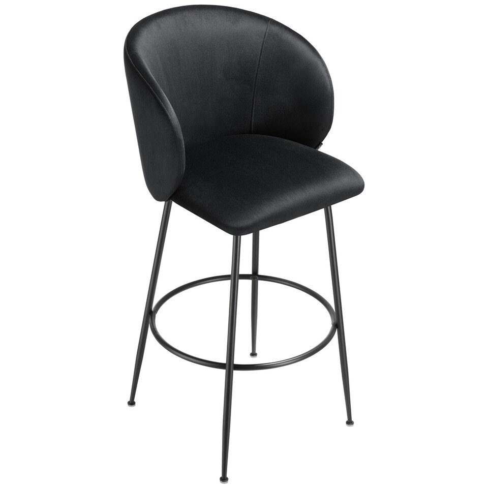 image 1 of Bar Stool Luana - with backrest, velvet look and padded | Black | black/black | 60 x 51 x 106 cm | 2