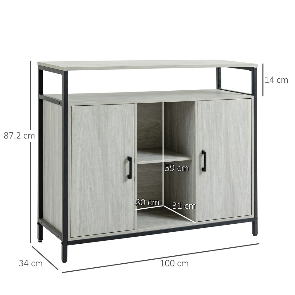 image 1 of HOMCOM Modern Sideboard Storage Cabinet with Adjustable Shelves Light Grey Grey | Black