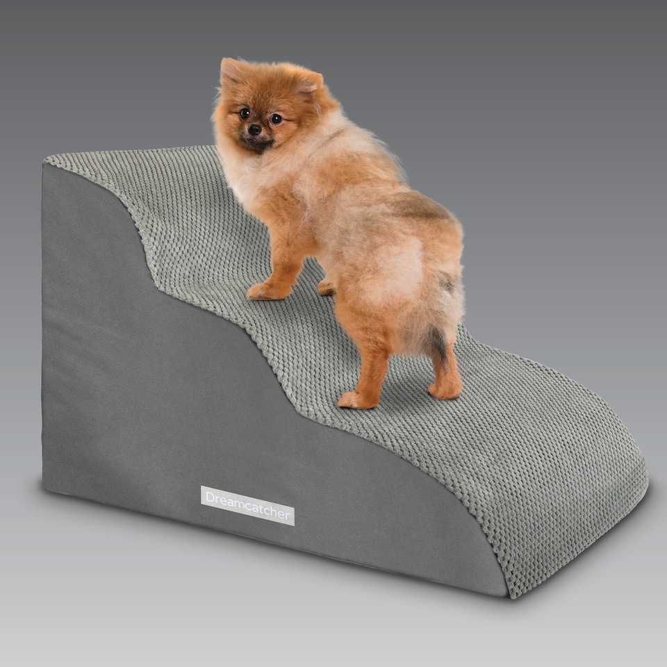 image 1 of Dreamcatcher 3 Step Dog Stairs for Bed 60x40x40cm, High Density Foam Ramp | Grey | Grey | 3 Step Dog Stairs | 1