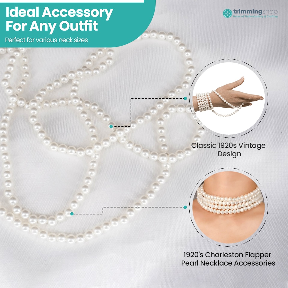 image 1 of 150cm White Vintage Fashion Long Pearl Necklace for Women - 1pc