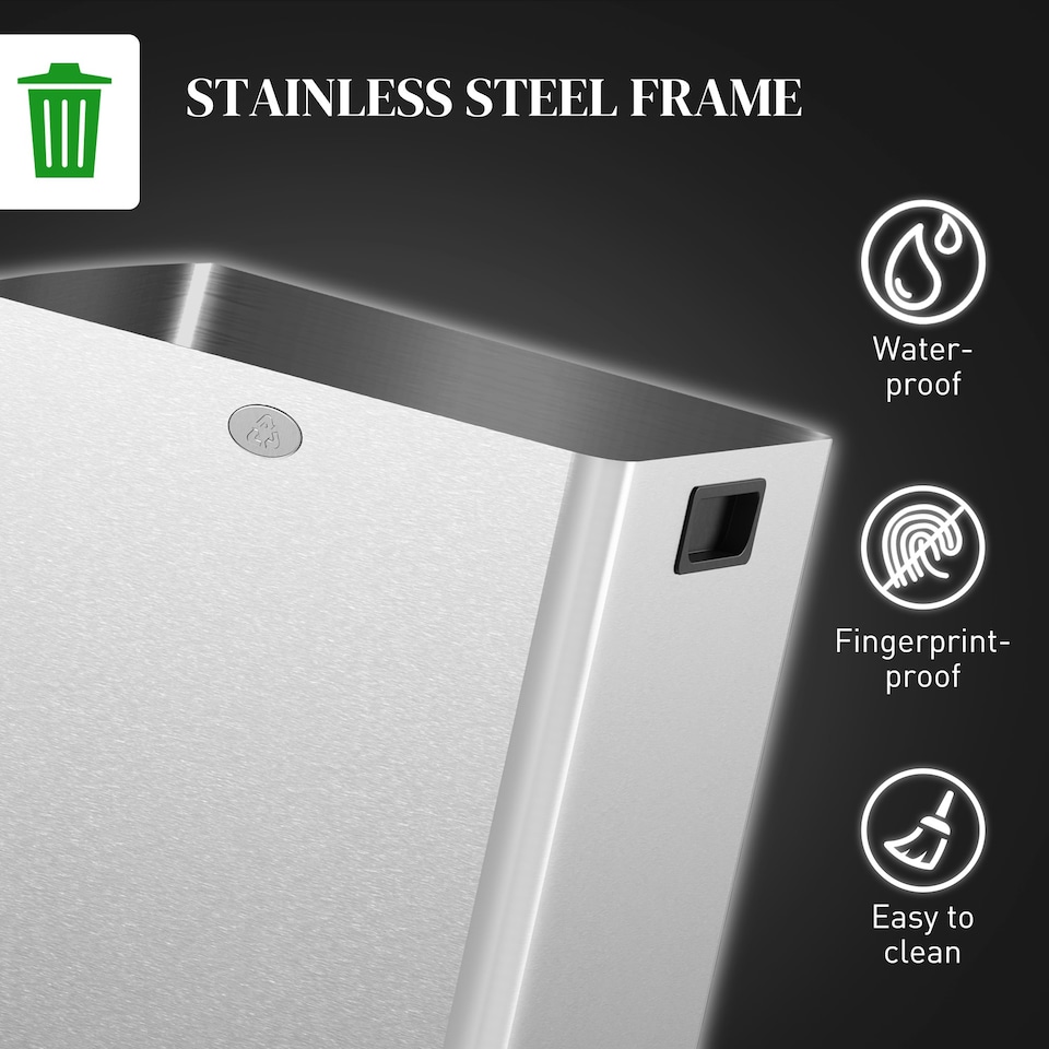 image 1 of HOMCOM 2 x 20L Dual Kitchen Bin Pedal Bin for Recycling and Waste Silver | 40L