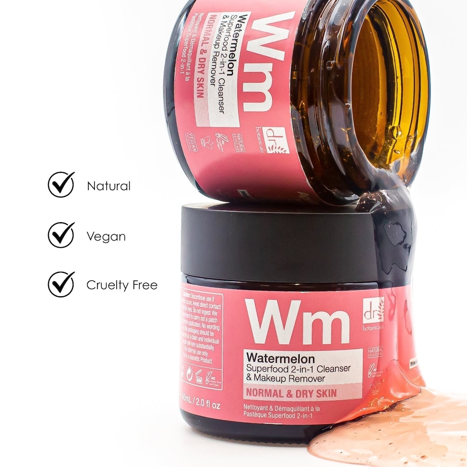image 1 of Dr Botanicals Watermelon Superfood 2-In-1 Cleanser & Makeup Remover 60ml x 2 Duo Pack
