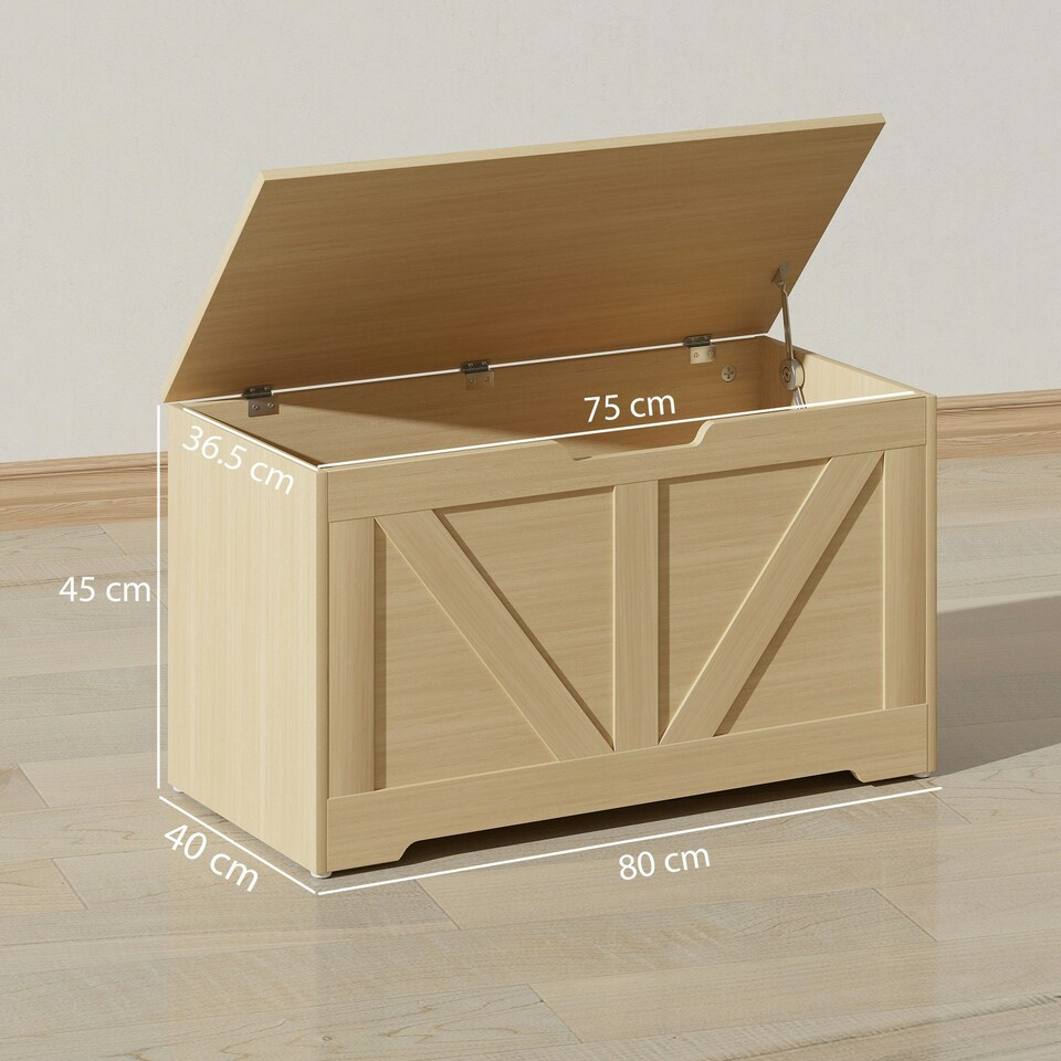 image 1 of HOMCOM Storage Trunk with 2 Safety Hinges, 80cm, Natural Wood Finish | Brown | 80 x 40 x 45 cm