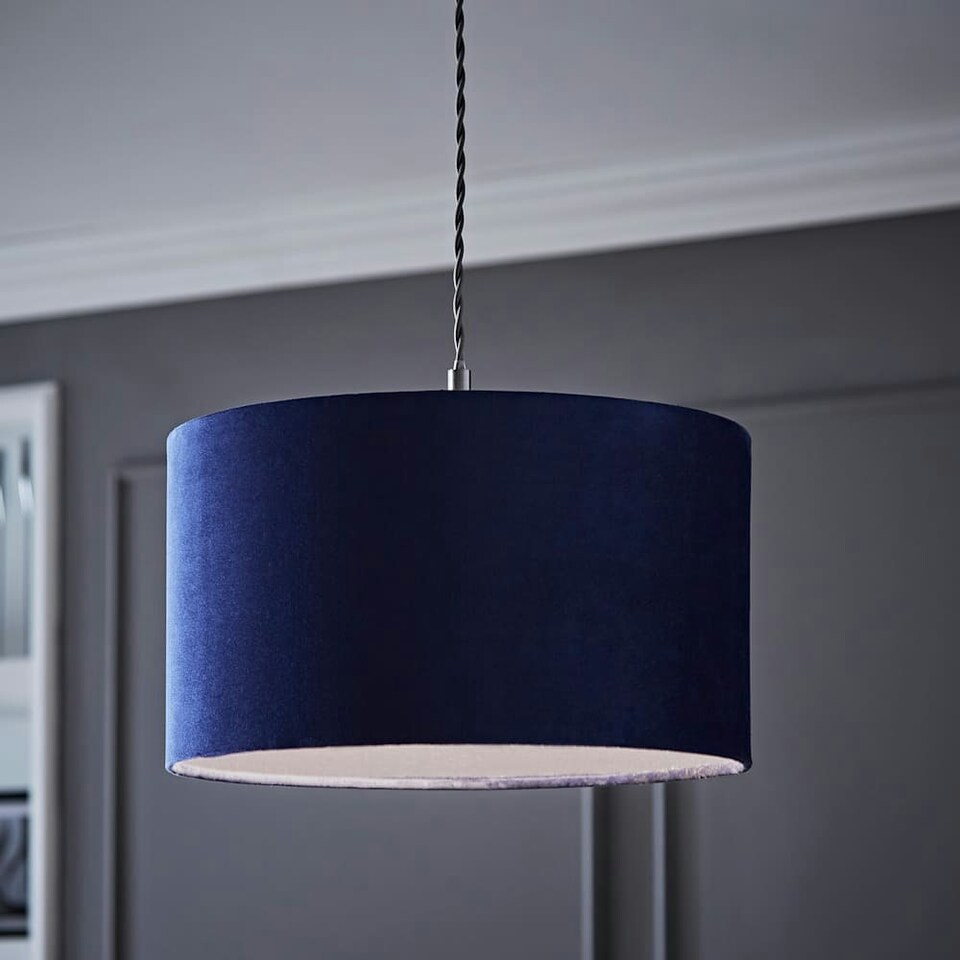 image 1 of ValueLights Reni Medium Navy Velvet Pendant Shade Blue