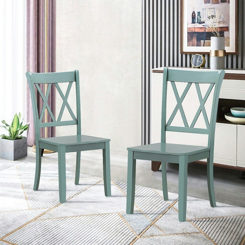 image 1 of COSTWAY Set of 2 Dining Chairs Wooden Armless Chairs Green