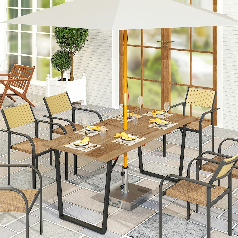 image 1 of Outsunny 175x80cm Rectangular Dining Table for 6, Brown Brown