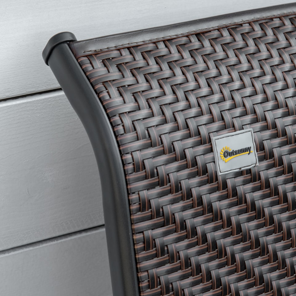 image 1 of Outsunny Set of 2 Outdoor Wicker Folding Chairs, Patio PE Rattan Dining Armrests Chair set with 7 Levels Adjustable Backrest, for Outdoors, Camping, Brown