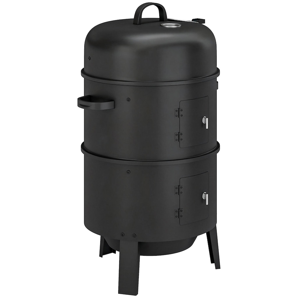 image 1 of Outsunny 3-in-1 Vertical Charcoal Smoker with 2 Grill Grates, Thermometer