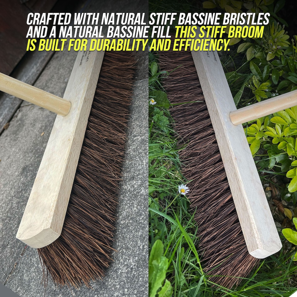 image 1 of Heavy Duty 18" Outdoor Broom Stiff Yard Brush and Handle
