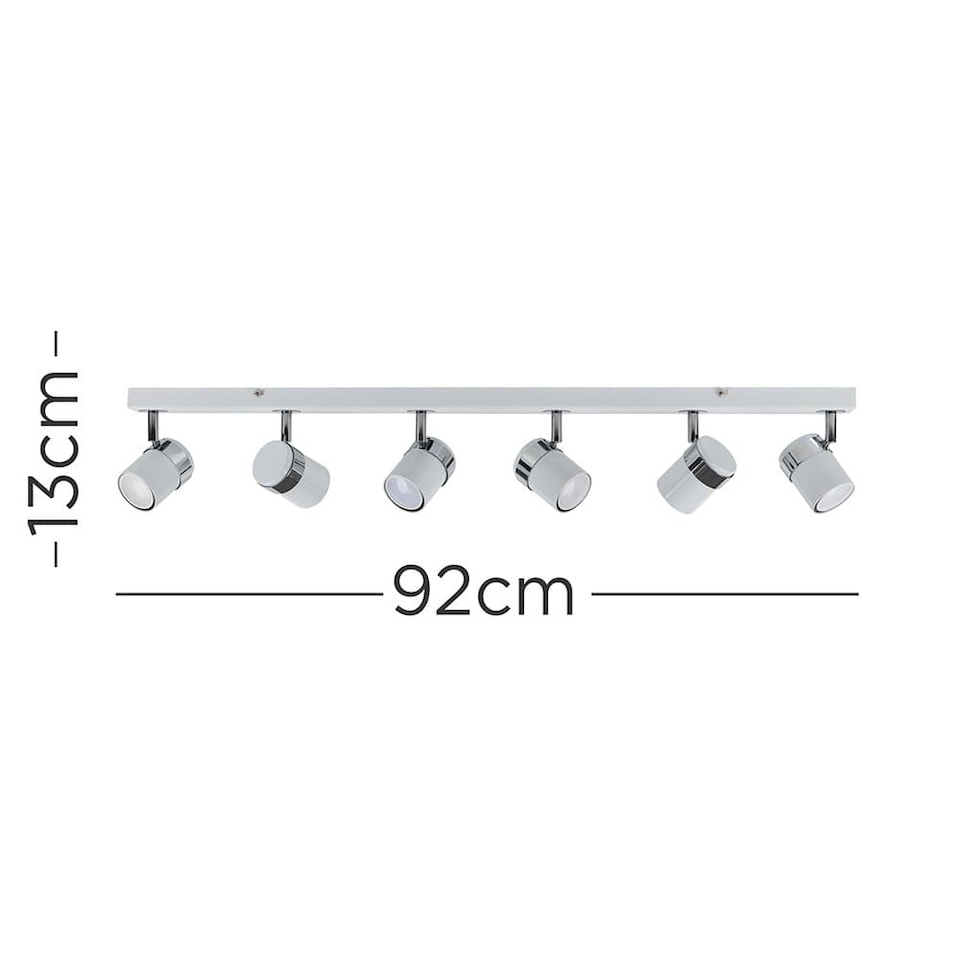 image 1 of ValueLights 6 Way Straight Bar Ceiling Spotlight Fitting Gloss White Chrome Finish & Bulbs | White