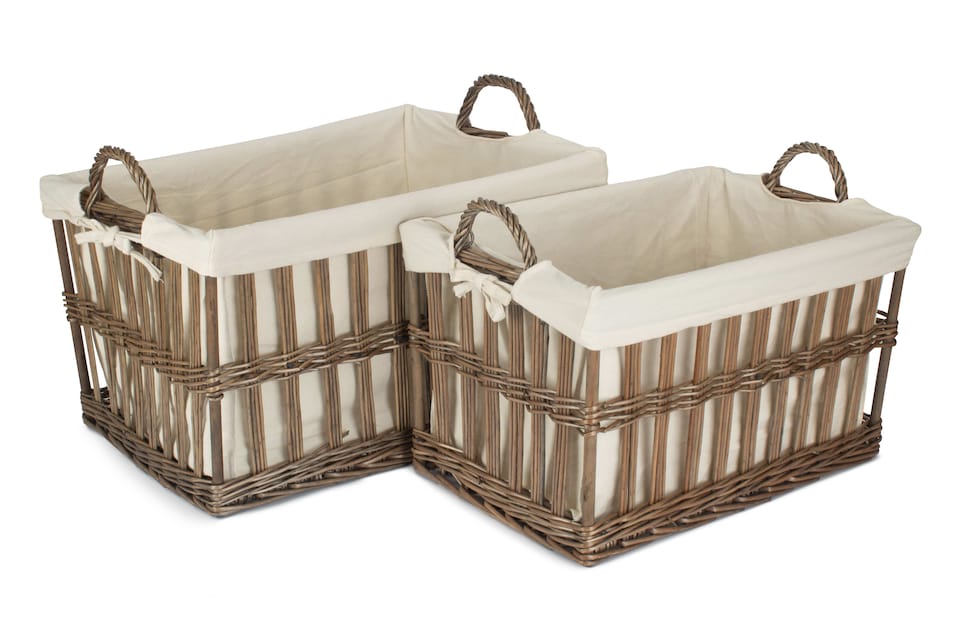 image 1 of Set of 2 Malmo Openwork Laundry Storage Basket | Brown | Brown
