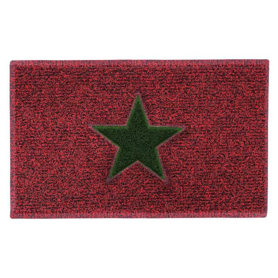 image 1 of Christmas Star PVC Spaghetti Doormat - Red, Black & Green Design | Red | 75x45cm