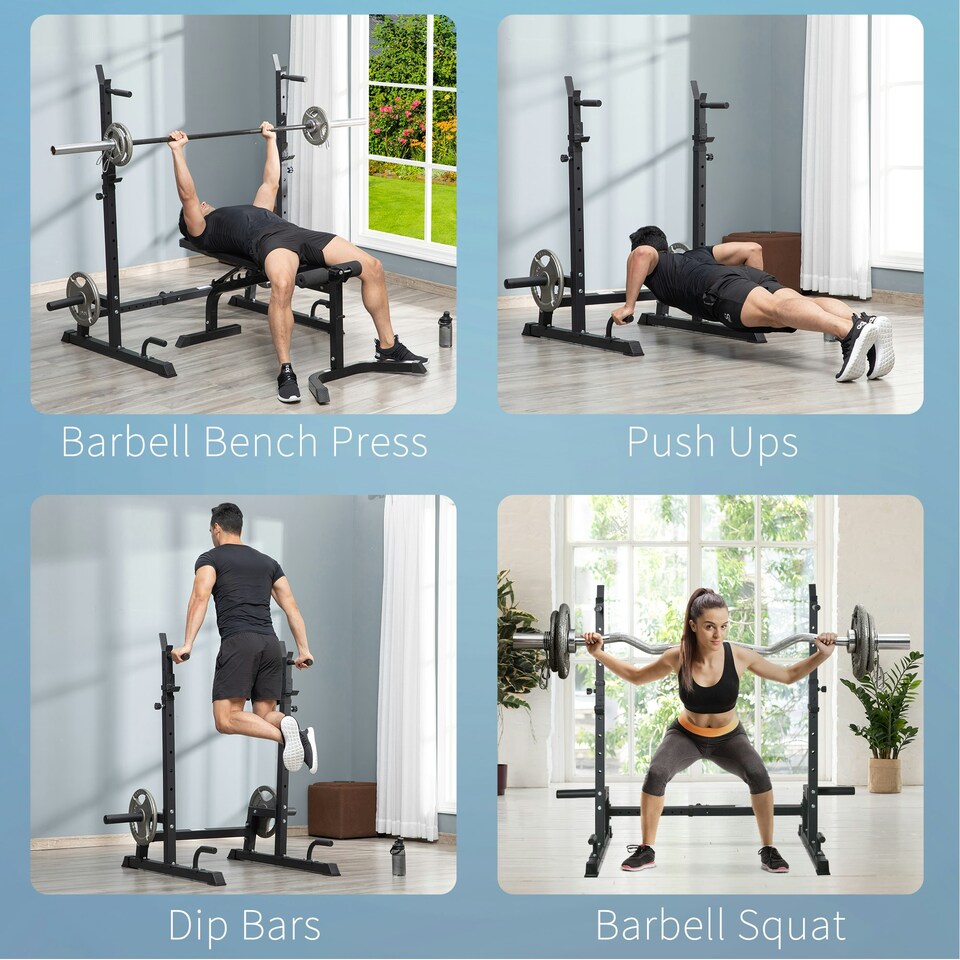 image 1 of HOMCOM Multifunction Barbell Squat Rack Adjustable Height Weight Lifting