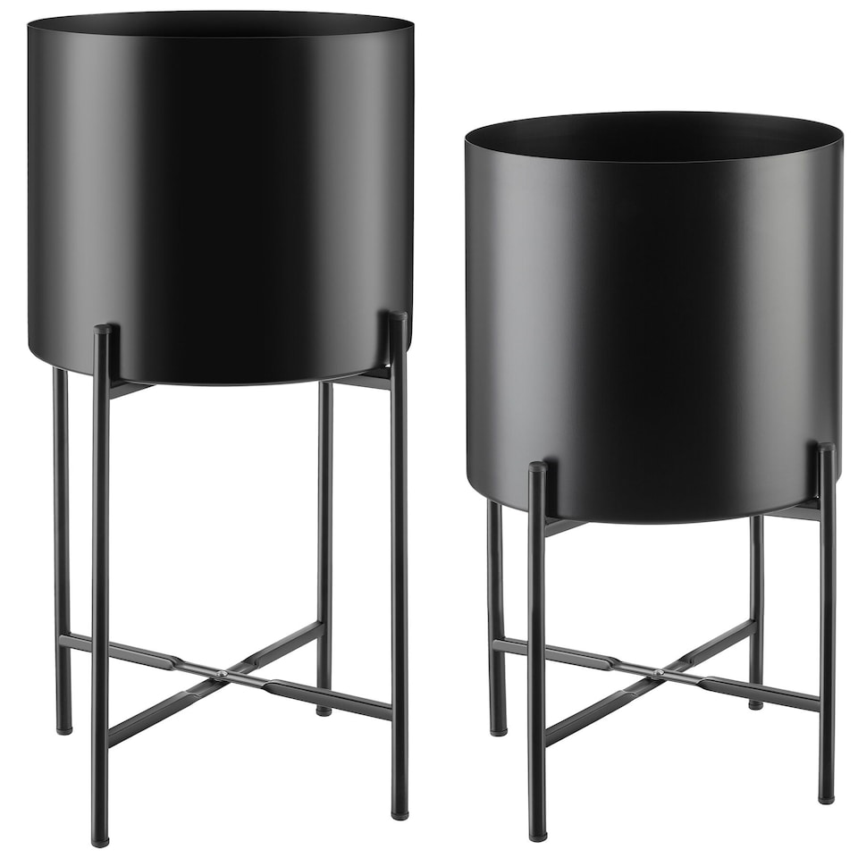 image 1 of Plant Stands Kalmar, set of 2 decorative plant pots in black steel | Black | black | 31 x 31 x 56 cm | 1