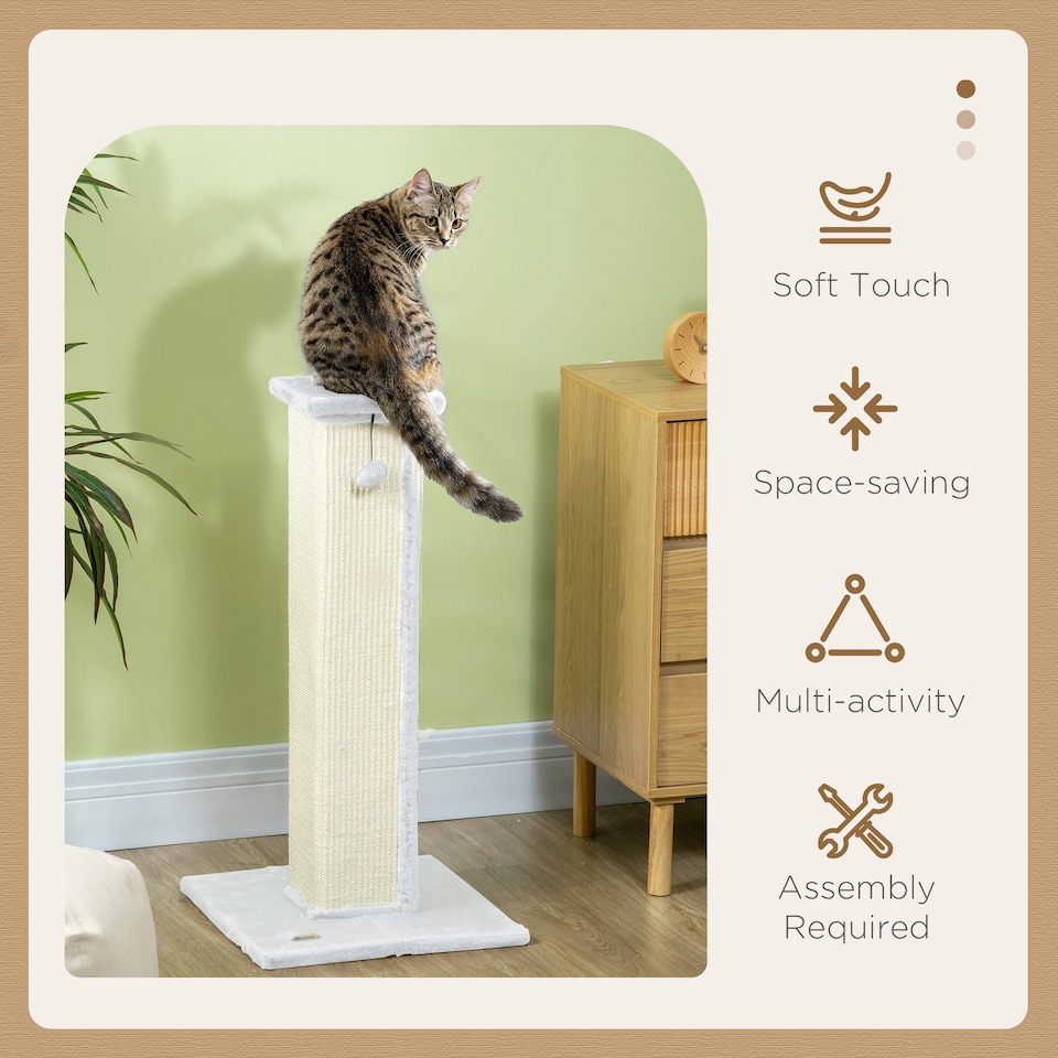 image 1 of PawHut Cat Scratching Post with Vertical Sisal Rope Ball Plush, 81cm