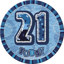 Unique Party Glitz 21st Birthday Badge - Blue - One Size