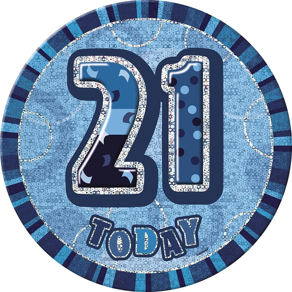 Unique Party Glitz 21st Birthday Badge - Blue - One Size