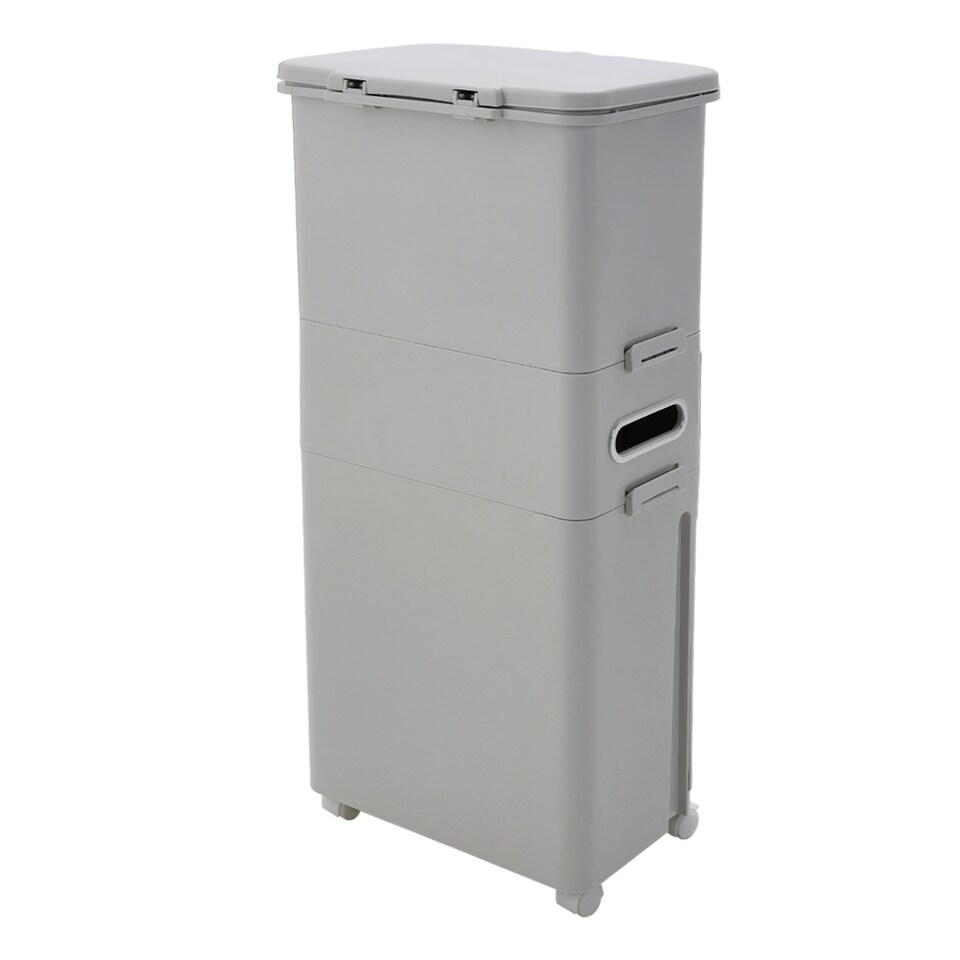 image 1 of Living and Home 45L 2-Tier Dry Wet Separation Trash Bin with with Inner Buckets | Grey