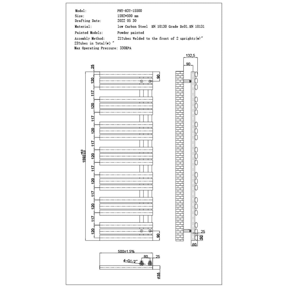 image 1 of Percival - Anthracite Electric Towel Rail H1592mm x W500mm 800w Thermostatic WIFI