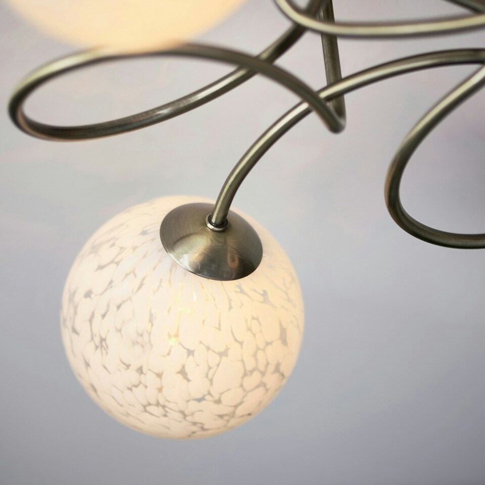 image 1 of Delos 3 Light Multi Arm Glass Semi Flush Ceiling Lamp Antique Brass