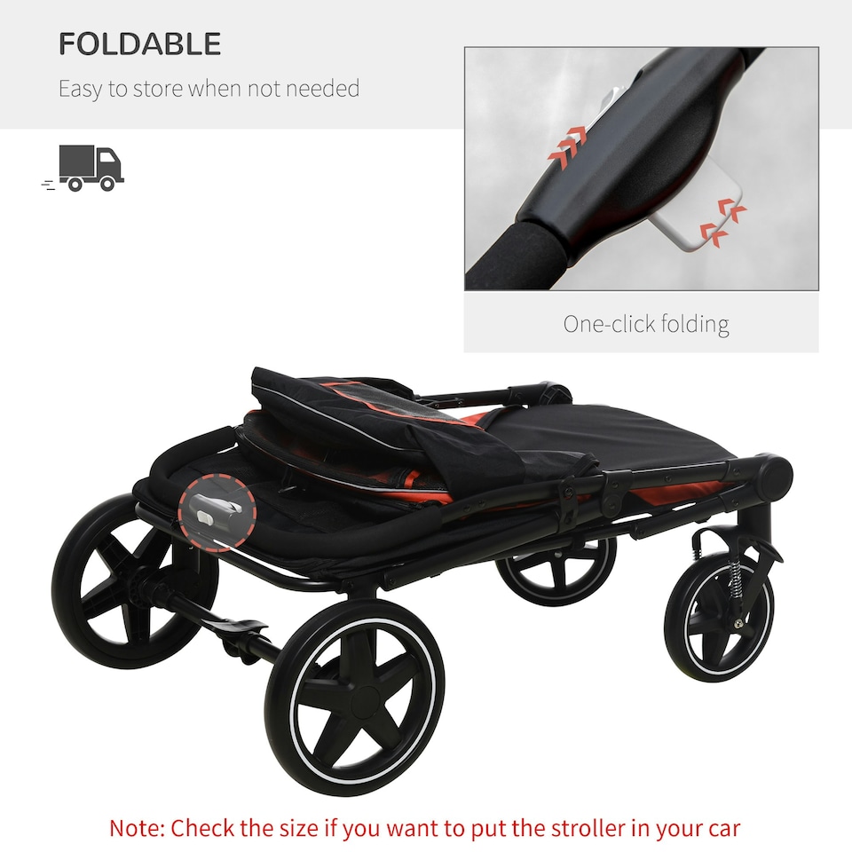 image 1 of PawHut Foldable Dog Carriage w/ Universal Wheels, Shock Absorber, Red