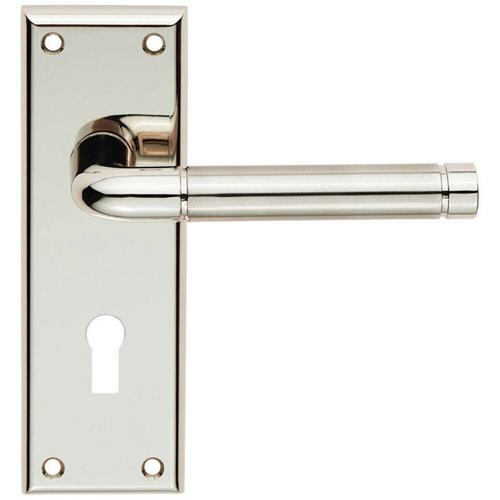Loops PAIR Round Bar Handle on Lock Backplate 150 x 50mm Polished & Satin Nickel in Metallics