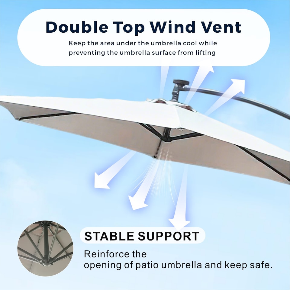 image 1 of Direct Wicker Cantilever Garden Parasol Outdoor Umbrella Sunshade with Crank Handle, Light Beige | Cream