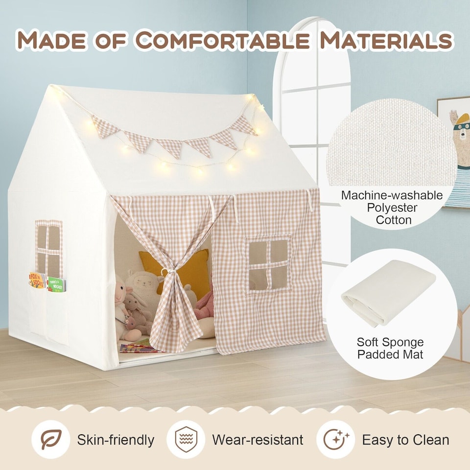 image 1 of COSTWAY Kids Play Tent Children Large Playhouse w/ Padded Mat