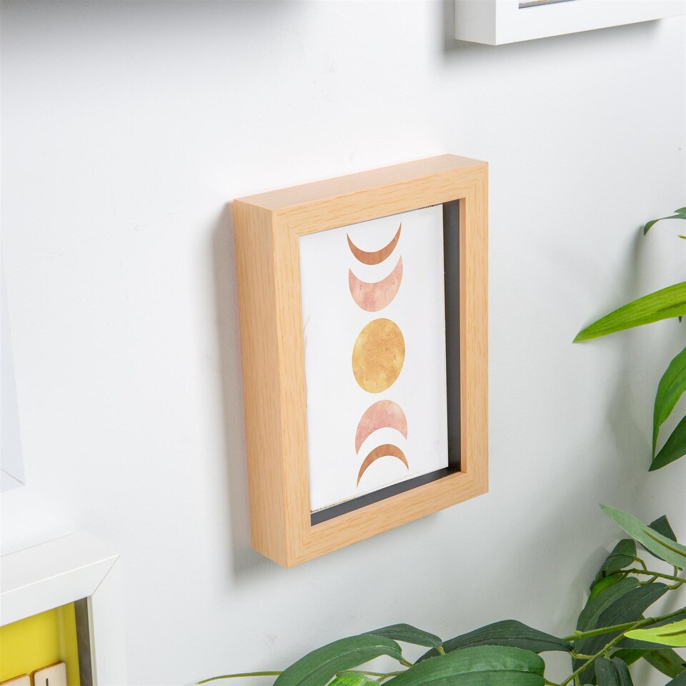 image 1 of Nicola Spring 5 x 7" Photo Frame - Light Wood - 3D Photo Frame Picture Frame Box Portrait Display Case (20 x 15cm)