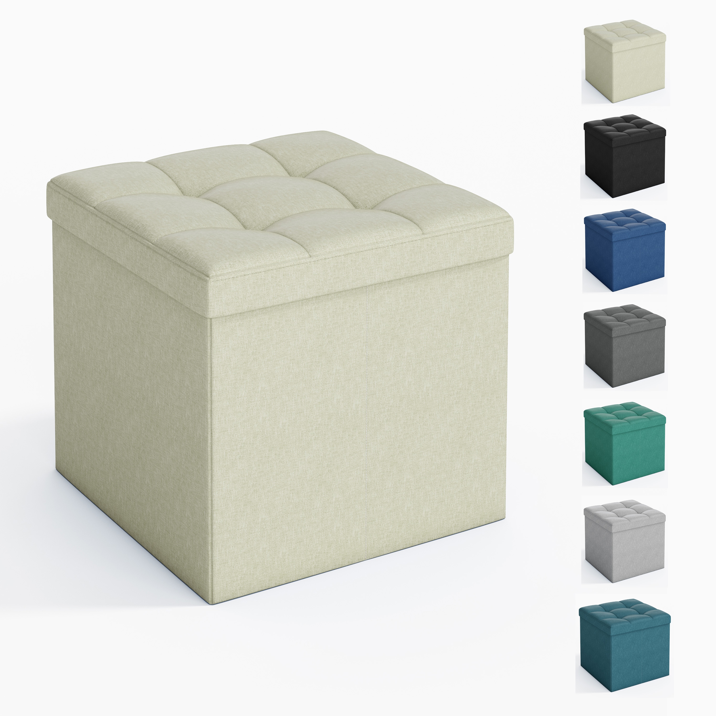 MCC Direct 38cm Square Ottoman Foldable Storage Upholstered Foot Rest in Beige
