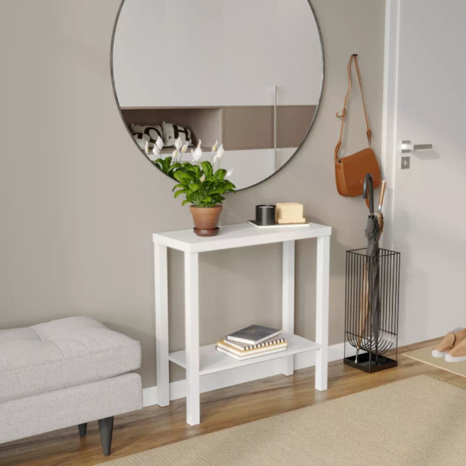 image 1 of URBNLIVING 2 Tier Wooden Console Table Narrow Hallway Storage Unit | Multi | White | 1