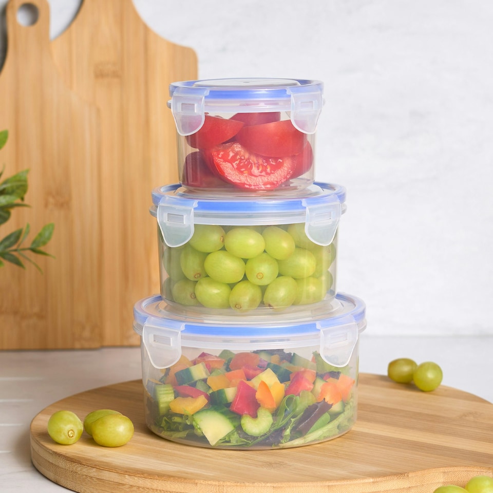 image 1 of OHS Round Plastic Food Storage Containers With Lids 3 Pack, 0.25-1L - Clear
