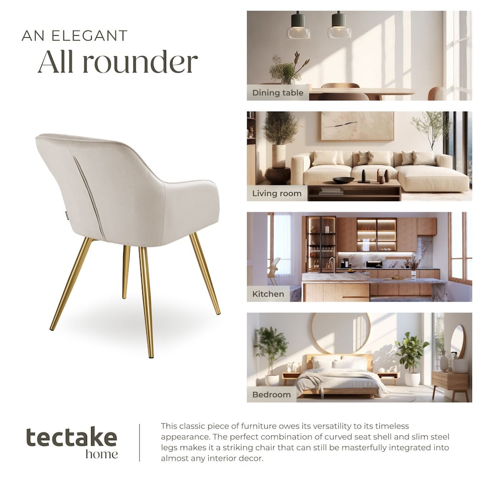 image 1 of Chair Marilyn with Velvet Cover, Gold Steel Legs and Plush Padding | Grey | taupe/gold | One Size | 2