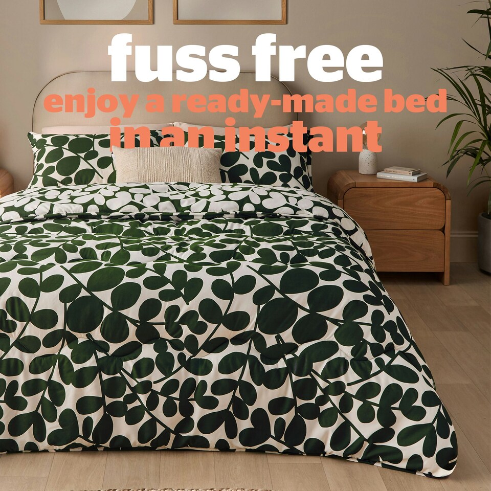 image 1 of Silentnight Coverless 10.5 Tog Duvet and Pillowcase Set, Leaf Print Green | Super King