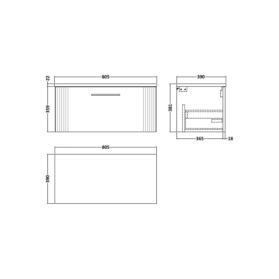 image 1 of Retro 1 Drawer Wall Hung Vanity Unit with Sparkling Black Laminate Worktop - 800mm - Satin Blue - Balterley Blue