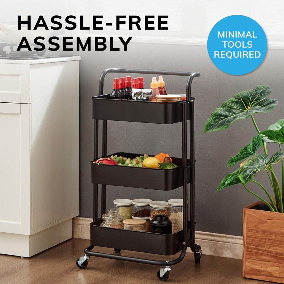 image 1 of House of Home 3 Tier Storage Cart On Wheels Home Kitchen Office Bath-Bedroom Organiser Black | Black