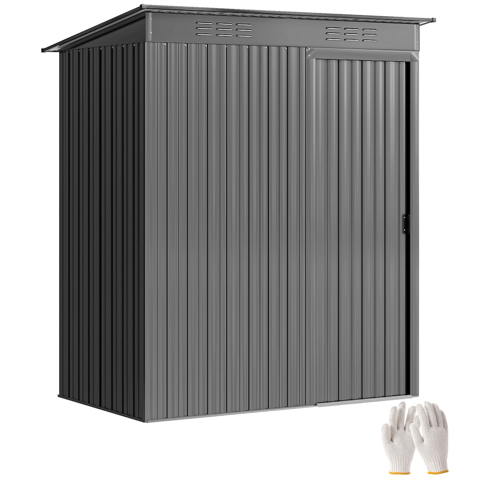 image 1 of Outsunny 5 x 3.5ft Metal Garden Shed with Effortless Assembly, Light Grey | Grey | Light Grey | 159W x 106D x 181H cm
