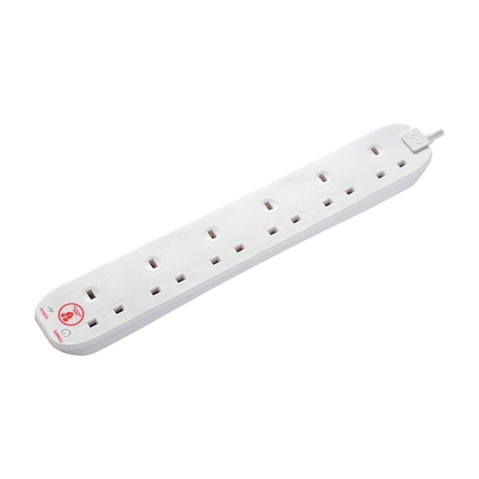 image 1 of Masterplug Six Socket Surge Protected Extension Lead 2 Metres Power Strip White