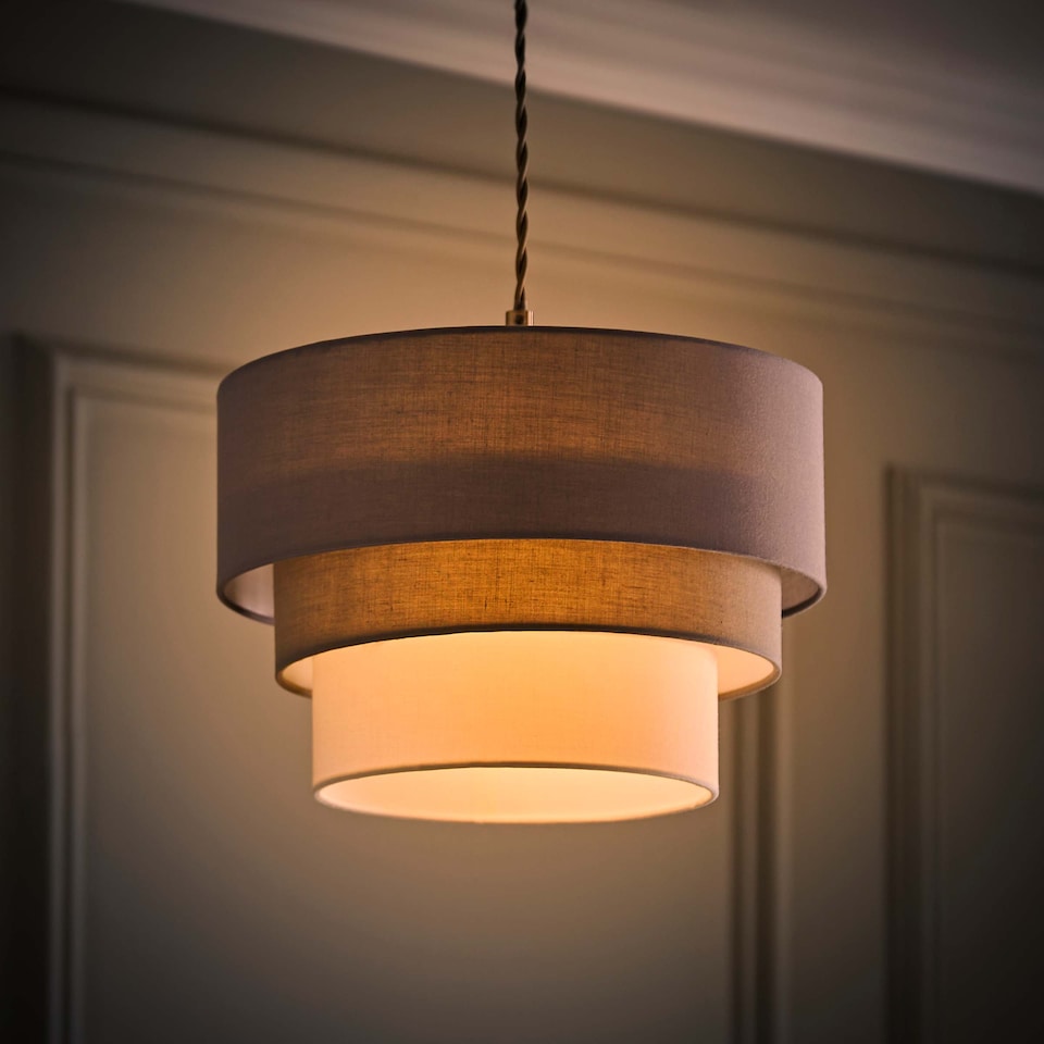 image 1 of ValueLights Aztec 3 Tier Grey Fabric Ceiling Light Shade and Bulb