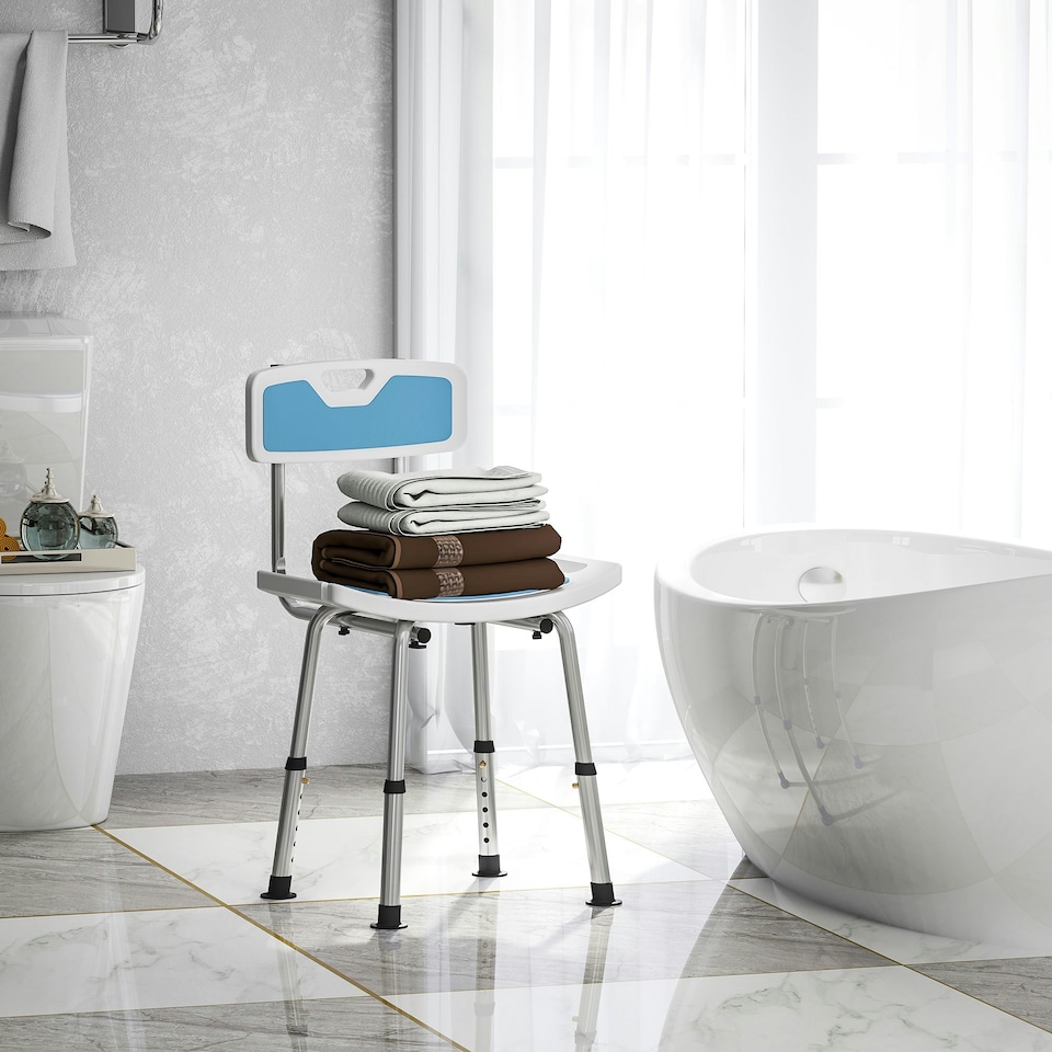 image 1 of HOMCOM Shower Stool for Elderly Disabled Adjustable Shower Stool Light Blue