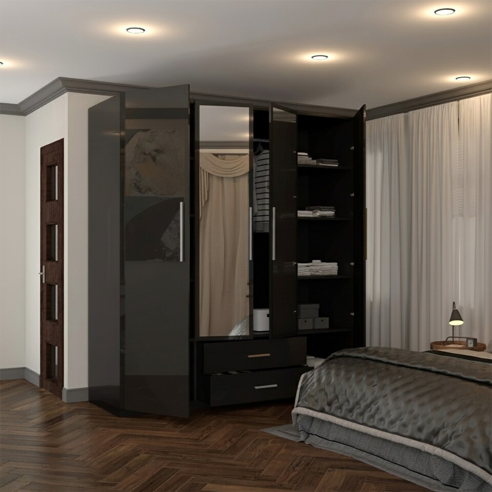 image 1 of Sliding Wardrobes 4U High Gloss Wardrobe Range with Mirror and Silver Handles - 2 3 or 4 Door Sizes White Black or Grey Finish | Black | Black 160cm